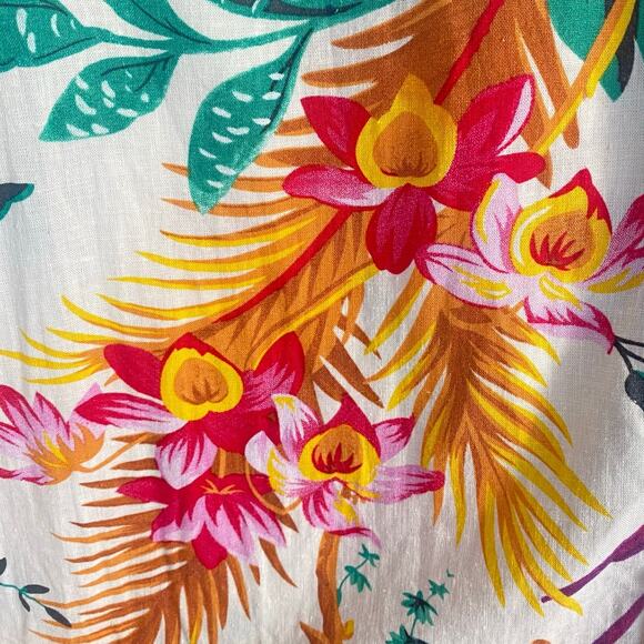 RACHEL Rachel Roy Linen Blend Blouse Hawaiian Tropical Birds Women Size Large - Picture 6 of 8